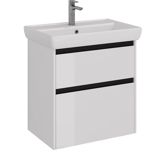 Изображение товара Тумба Lemark COMBI 70 см под 1 раковину, подвесная/напольная, 2 ящика, цвет планки: Чёрный, цвет корпуса, фасада: Белый глянец LM03C70T-black