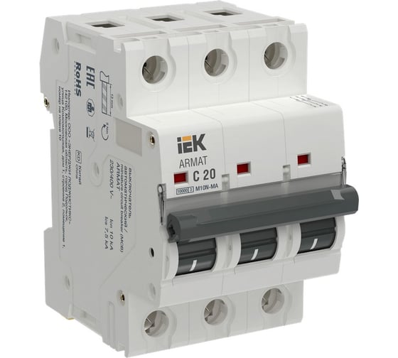 Изображение товара Автоматический выключатель без теплового расцепителя IEK ARMAT M10N-MA 3P C 20А AR-M10N-MA-3-C020