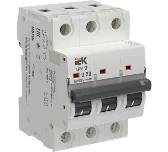 Изображение товара Автоматический выключатель без теплового расцепителя IEK ARMAT M10N-MA 3P D 20А AR-M10N-MA-3-D020