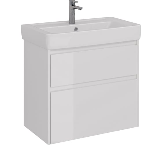 Изображение товара Тумба Lemark COMBI 80 см под 1 раковину, подвесная/напольная, 2 ящика, цвет корпуса, фасада: Белый глянец LM03C80T