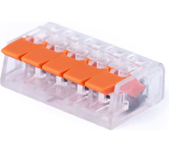 Изображение товара Клемма соединительная Cabeus универсальная 5-ти проводная с рычагом 0,14-2,5/4,0 (10шт) (WAGO MX-415