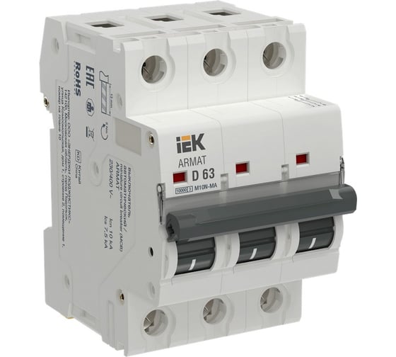 Изображение товара Автоматический выключатель без теплового расцепителя IEK ARMAT M10N-MA 3P D 63А AR-M10N-MA-3-D063