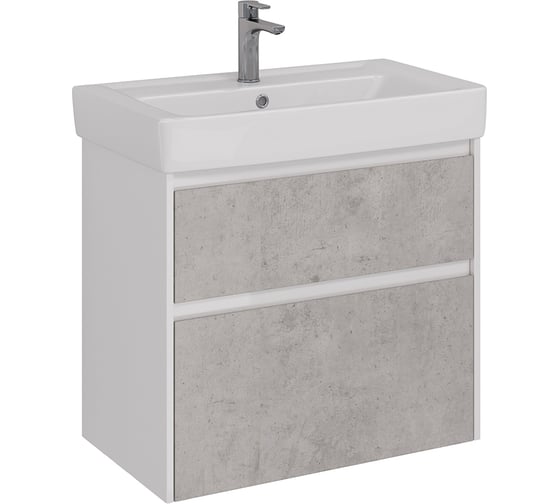 Изображение товара Тумба Lemark COMBI 80 см под 1 раковину, подвесная/напольная, 2 ящика, цвет фасада: Бетон, цвет корпуса: Белый глянец LM03C80T-Beton