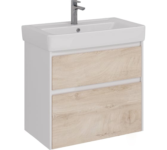 Изображение товара Тумба Lemark COMBI 80 см под 1 раковину, подвесная/напольная, 2 ящика, цвет фасада: Дуб кантри, цвет корпуса: Белый глянец LM03C80T-dub