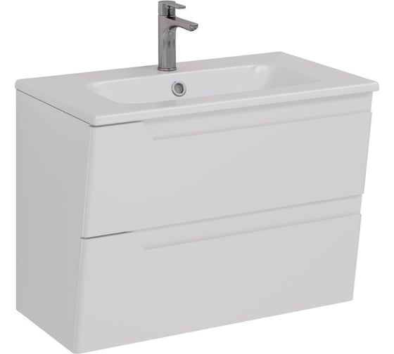 Изображение товара Тумба Lemark MIANO 80 см под 1 раковину, подвесная, 2 ящика, цвет корпуса, фасада: Белый глянец LM06M80T