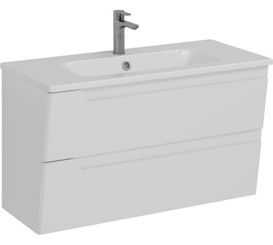Изображение товара Тумба Lemark MIANO, 100 см под 1 раковину, подвесная, 2 ящика, цвет корпуса, фасада: Белый глянец LM06M100T