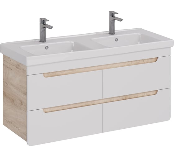 Изображение товара Тумба Lemark OLIVIA 125 см под 2 раковины, подвесная,4 ящика, цвет корпуса: Дуб кантри, цвет фасада: Белый глянец LM08OL125T