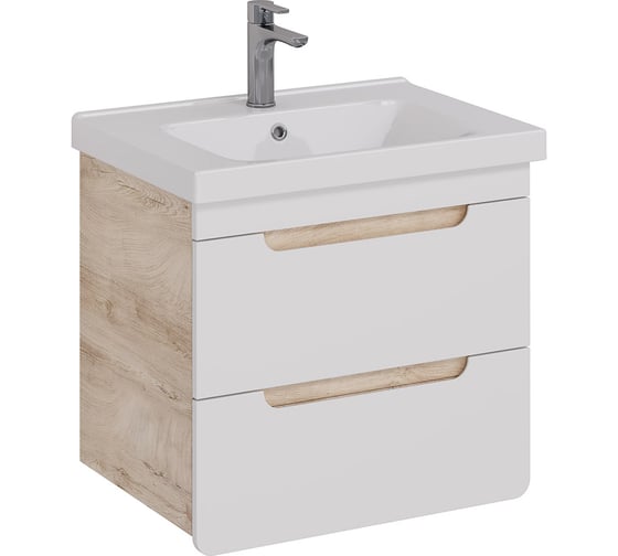 Изображение товара Тумба Lemark OLIVIA 65 см под 1 раковину, подвесная, 2 ящика, цвет корпуса: Дуб кантри, цвет фасада: Белый глянец LM08OL65T