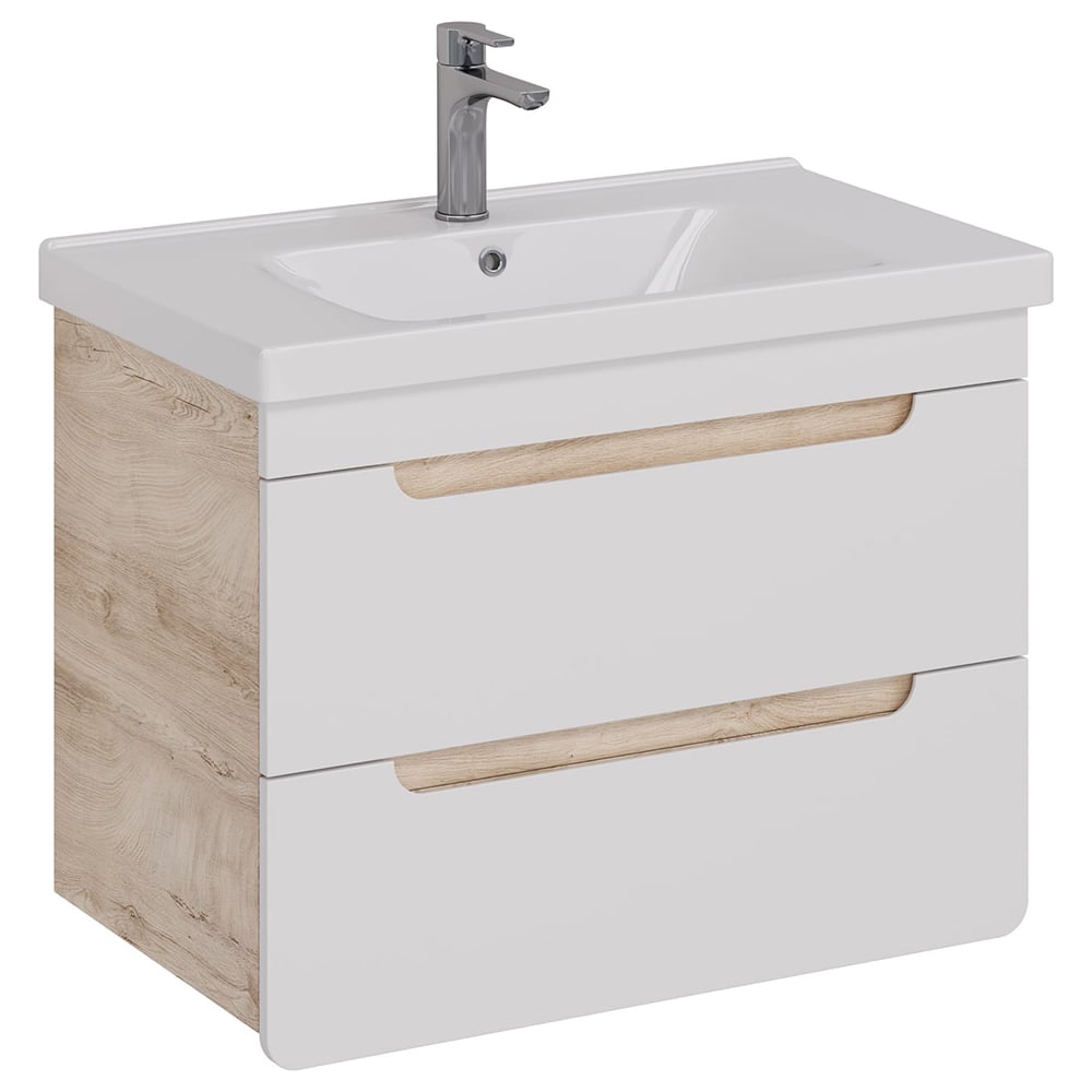 Изображение товара Тумба Lemark OLIVIA 80 см под раковину белый глянец и дуб кантри