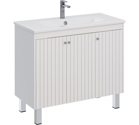 Изображение товара Тумба Lemark ROMANCE 100 см под 1 раковину, подвесная/напольная, 3-х дверная, цвет корпуса, фасада: Белый глянец LM07R100T