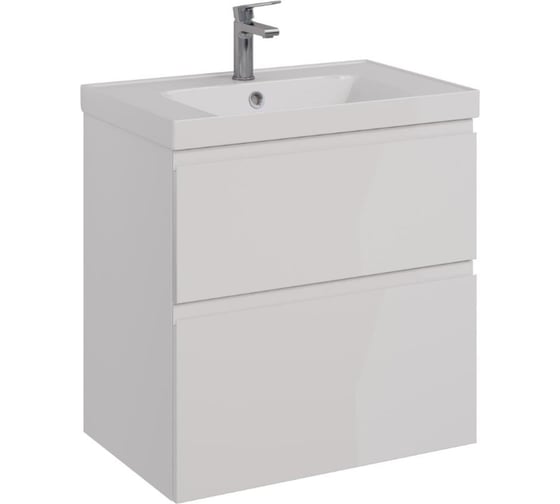 Изображение товара Тумба Lemark VEON 60 см под 1 раковину, подвесная/напольная, 2 ящика, цвет корпуса, фасада: Белый глянец LM01V60T