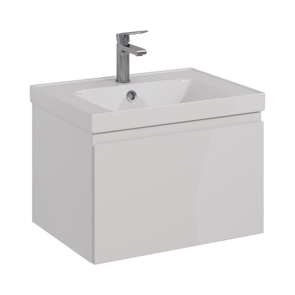 Изображение товара Тумба Lemark VEON MINI 60 см под 1 раковину, подвесная,1 ящик, цвет корпуса, фасада: Белый глянец LM02VM60T