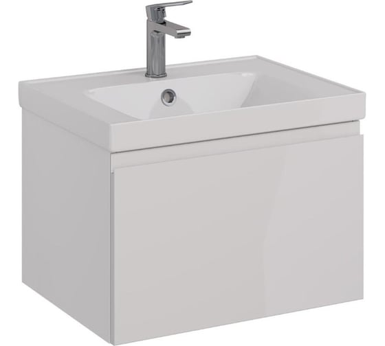 Изображение товара Тумба Lemark VEON MINI 60 см под 1 раковину, подвесная,1 ящик, цвет корпуса, фасада: Белый глянец LM02VM60T