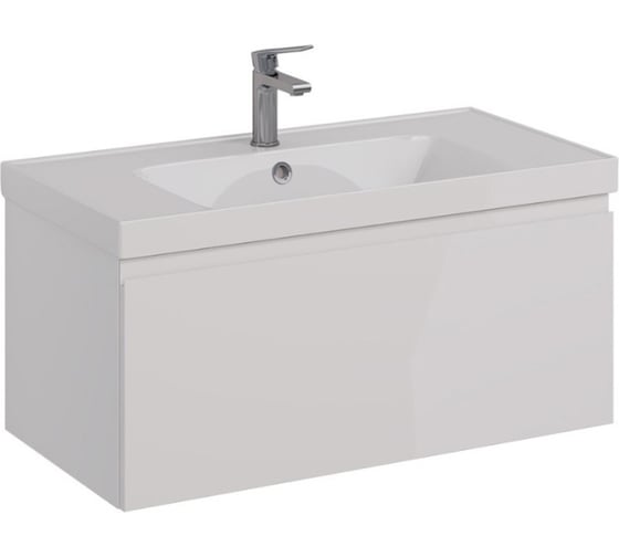 Изображение товара Тумба Lemark VEON MINI 90 см под 1 раковину, подвесная, с 1 ящик, цвет корпуса, фасада: Белый глянец LM02VM90T