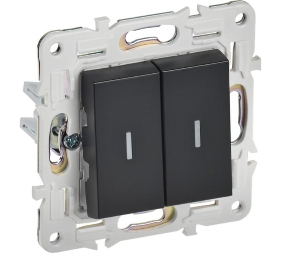 Изображение товара Выключатель 2-клавишный IEK SKANDY проходной с индикацией 10А SK-V10Bl черный SK-V22-1-10-K02