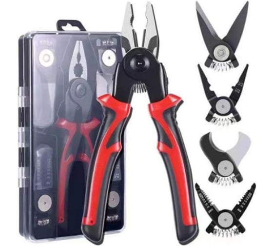 Изображение товара Многофункциональные комбинированные плоскогубцы 5в1 Vitatools со съемными насадками (пассатижи, стриппер, кримпер, ножницы по металлу, ножницы кабельные) MFP