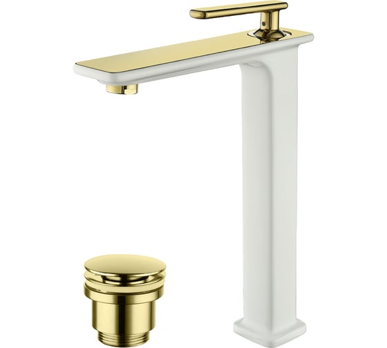 Изображение товара Смеситель для умывальника Lemark "Миста" высокий, монолитный, белый/золото LM6409WG