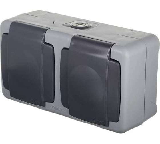 Изображение товара Розетка двойная MAKEL блок о/у серая с заземлением IP55 с крышкой 36064201