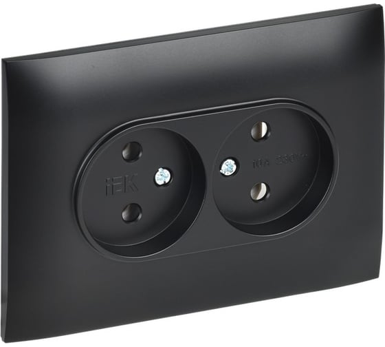 Изображение товара Розетка 2-местная IEK SKANDY без заземления без защитных шторок 10А в сборе SK-R10Bl черный SK-R20-10-K02-F