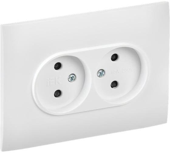 Изображение товара Розетка 2-местная IEK SKANDY без заземления с защитными шторками 10А в сборе SK-R09W арктический белый SK-R23-10-K01-F