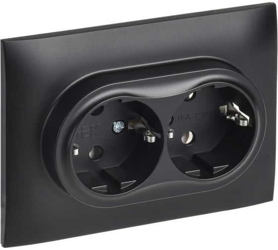 Изображение товара Розетка 2-местная IEK SKANDY с заземлением без защитных шторок 16А в сборе SK-R08Bl черный SK-R21-16-K02-F