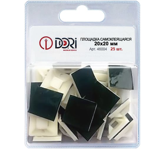 Изображение товара Самоклеящаяся площадка для крепления стяжек DORI 20x20 мм белая упаковка 25 шт 46004