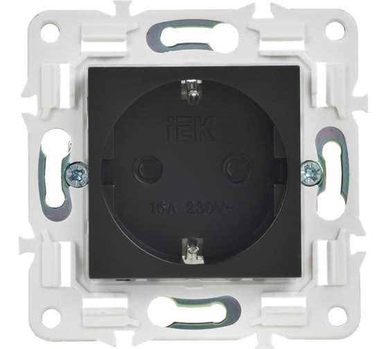 Изображение товара Розетка с заземлением IEK SKANDY с защитными шторками 16А SK-R04Bl черный SK-R14-16-K02