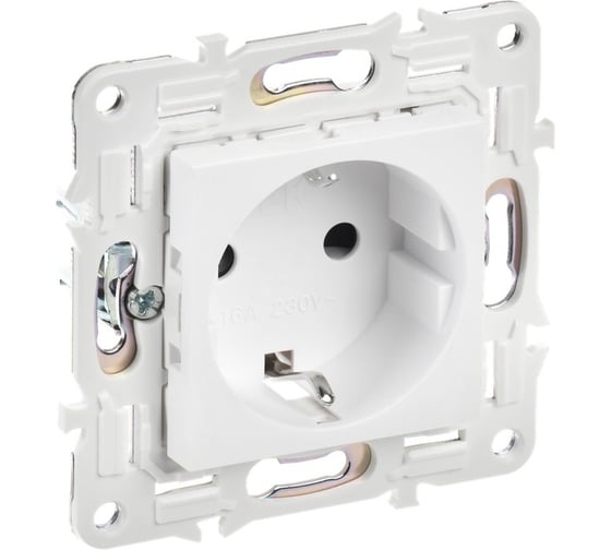 Изображение товара Розетка с заземлением IEK SKANDY с защитными шторками 16А SK-R04W арктический белый SK-R14-16-K01