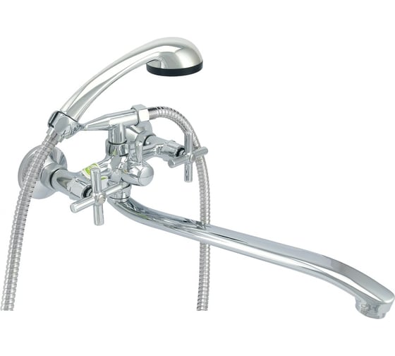 Изображение товара Ванно-душевой смеситель Juguni двуручный, с металлическим шлангом и хромированный лейкой 0402.720