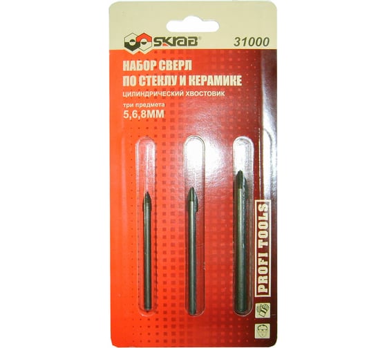 Изображение товара Сверла (3 шт; 5/6/8 мм; цилиндрический хвостовик) по стеклу SKRAB 31000