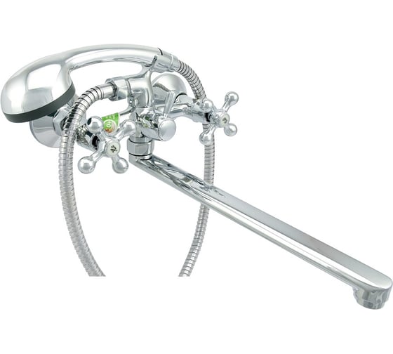 Изображение товара Ванно-душевой смеситель Juguni двуручный, с металлическим шлангом и хромированной лейкой 0402.656A