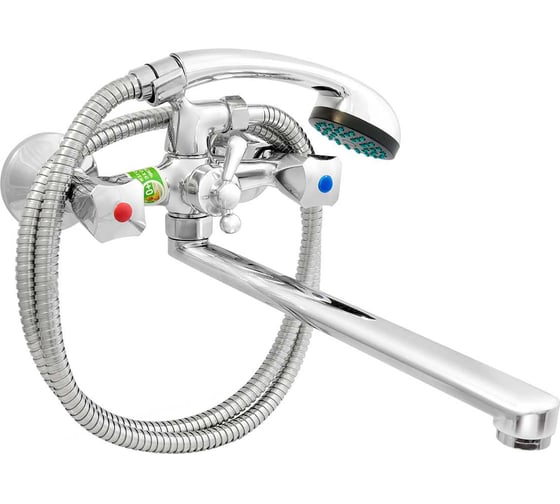 Изображение товара Ванно-душевой смеситель Juguni двуручный, с металлическим шлангом и хромированной лейкой 0402.642A