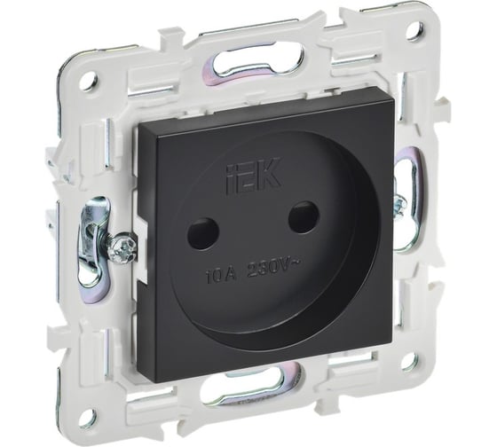 Изображение товара Розетка без заземления IEK SKANDY с защитными шторками 10А SK-R01Bl черный SK-R13-10-K02