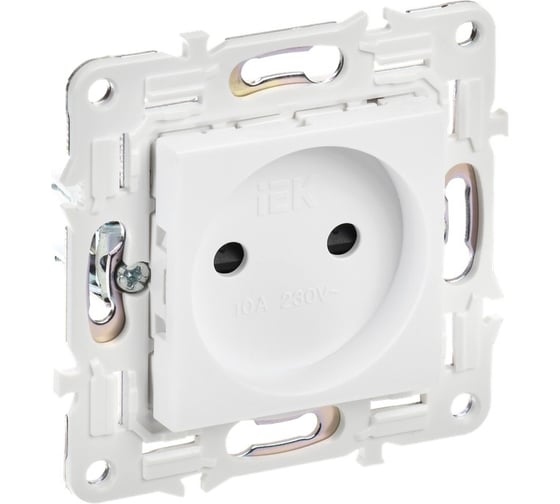 Изображение товара Розетка без заземления IEK SKANDY с защитными шторками 10А SK-R01W арктический белый SK-R13-10-K01