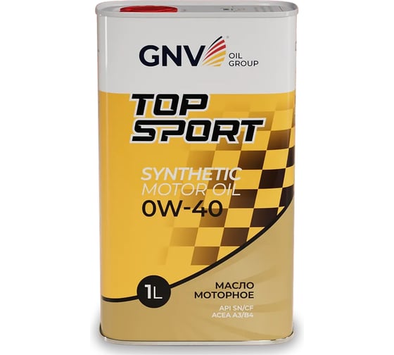 Изображение товара Масло моторное GNV Top Sport 0W-40 Synthetic, API SN/CF, ACEA A3/B4, 1 л GTS1021802010010040001