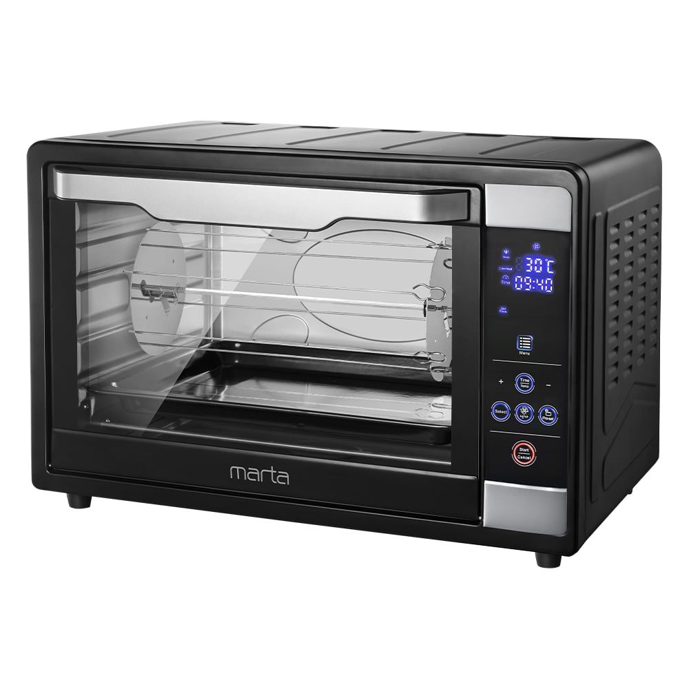Изображение товара Мини-печь MARTA MT-EO4292A черный жемчуг, 65 л, сенсор, 8 режимов+конвекция+шашл+вертел 40475