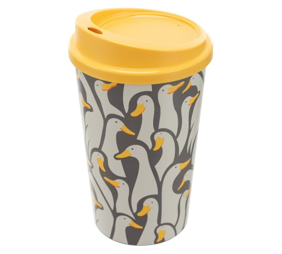 Изображение товара Стакан для горячих и холодных напитков с крышкой и декором Phibo "ГУСИ" 400 мл, Серый 435239411