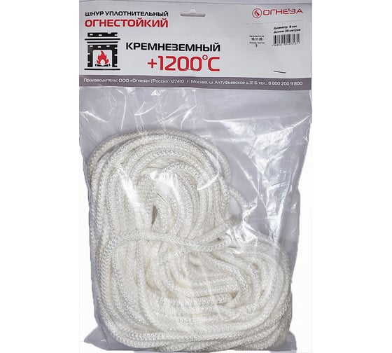 Изображение товара Термостойкий кремнеземный шнур ОГНЕЗА ШКН 8 мм х 20 м 107414