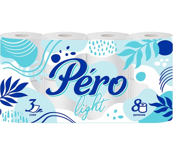 Изображение товара Туалетная Бумага GrandPero Pero Light 3 слоя 8 рулонов 155