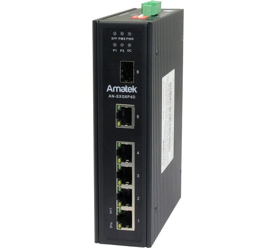 Изображение товара Коммутатор промышленный 6-портовый гигабитный Amatek до 180Вт AN-SXG6P4D 7000917