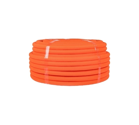 Изображение товара Гибкая гофрированная труба EKF ПНД д.25мм, тяжёлая, с протяжкой, 50м, цвет оранжевый tpnd-25-to