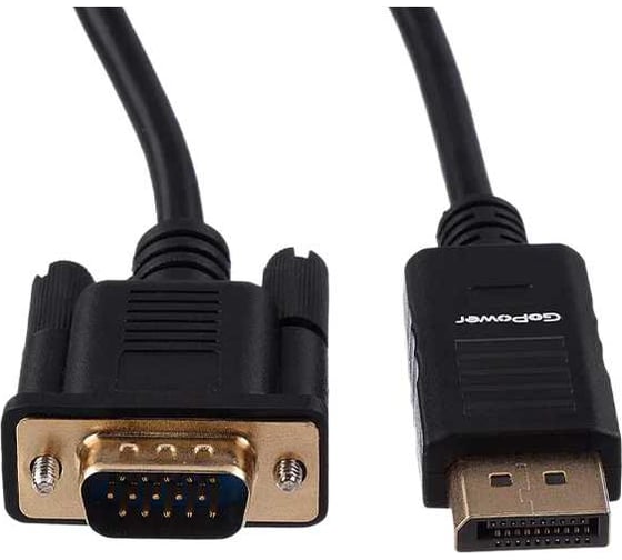 Изображение товара Кабель GoPower DisplayPort (m)-VGA (m), 1.8м, ПВХ, черный, Premium Zip-Lock c подвесом 00-00027497