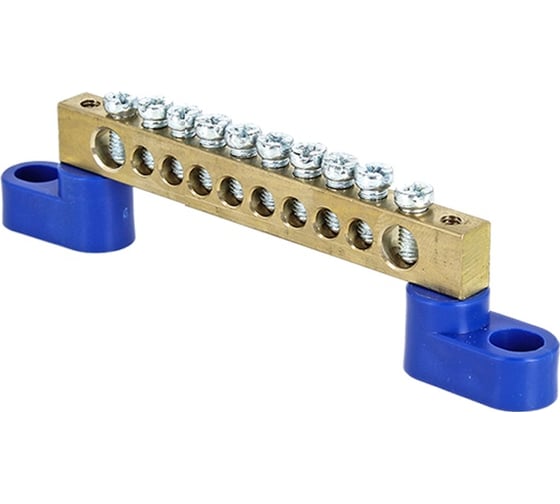 Изображение товара Нулевая шина EKF PROxima N, 10 отверстий, латунь, 2 синих угловых изолятора sn0-125-10-2