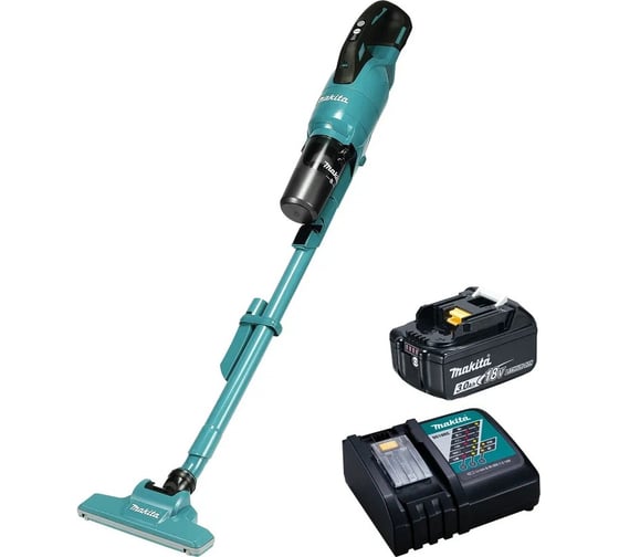 Изображение товара Пылесос аккумуляторный Makita LXT BL 18В, циклон, 18 кПа, бак 250 мл, сух.уборка, 1.6–1.9 кг, трубка, насадки в ассортименте, акк. BL1830, заряд. DC18RC, коробка DCL286FRF