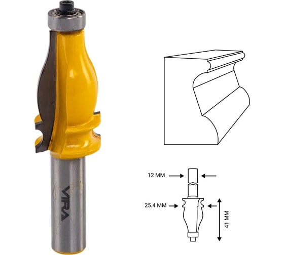 Изображение товара Фреза кромочная фигурная (25.4х41 мм; R3.17 мм; подшипник 12.7 мм) VIRA L553390