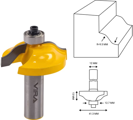 Изображение товара Фреза кромочная фигурная (41.3х13 мм; R9.5 мм; подшипник 12.7 мм) VIRA L553388