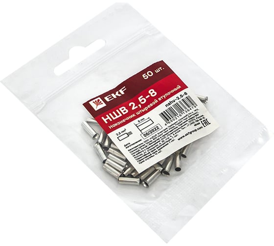 Изображение товара Штыревой втулочный наконечник EKF НШв 2.5-8 PROxima уп50шт nshv-2.5-8