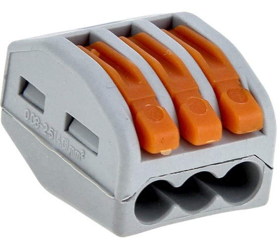 Изображение товара Строительно-монтажная клемма EKF СМК, 222-413, с рычагом, 3 отверстия, 0.08-2.5(4.0)мм2, PROxima 100 шт plc-smk-413