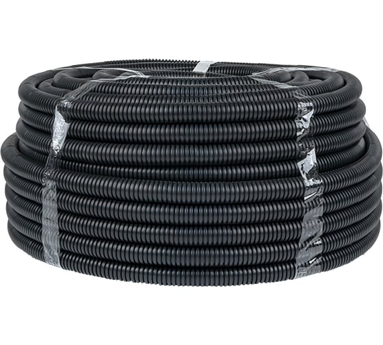 Изображение товара Гофрированная труба EKF FRHF Plast PROxima, с зондом, d25мм, черная 75 метров FRHF-25