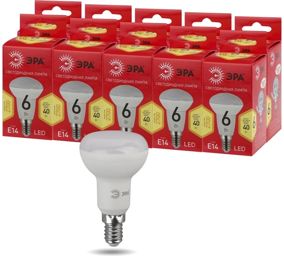 Изображение товара Набор 10 штук лампочки ЭРА RED LINE LED R506W827E14 R светодиодные (EC) Е14 / E14 10Вт рефлектор теп Б0056261